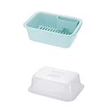 【セット買い】リッチェル 水切りラック用 ミントブルー 40×29×14 シェリー 水切りセット M ＋ リッチェル クリア 40.5×30×12.9 シェリー フード M