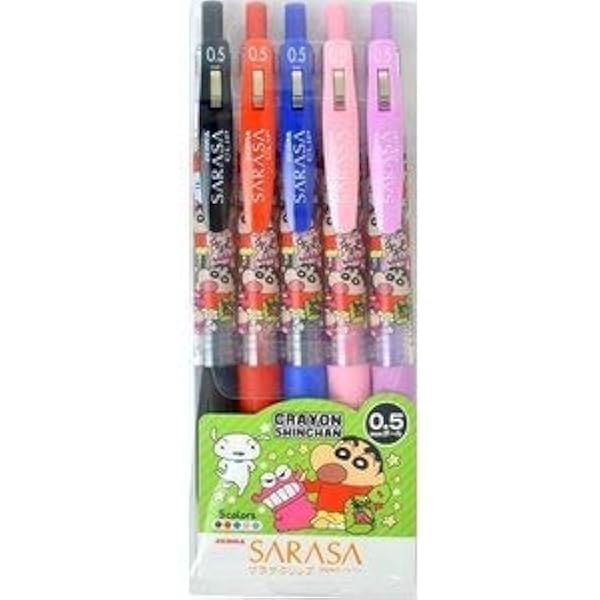 Amazon クレヨンしんちゃん Sarasaクリップボールペン ゼブラ サラサクリップ 5本セット 黒 赤 青 ピンク 紫の5本セット ジェルインクボールペン 文房具 オフィス用品