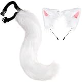 [OLYOLY] 2点セット かわいい しっぽ コスプレ クリスマス パーティー グッズ 仮装 白狐 白猫 白犬 尻尾 狐耳 犬耳 つけ耳 柴 狼 狸 兎 猫耳 カチューシャ アニマル 動物 メイド (01 白)
