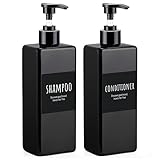 Segbeauty シャンプーボトル ディスペンサー 詰め替えボトル 2本セット 500ml 黒い ブラック 方形 容器 大容量 おしゃれ 漏れ防止 簡単取り付け 浴室 洗面所 アルコール 洗濯洗剤 食器用洗剤 適用