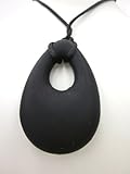 Chewable Teething Pendant for Teething Babies or Nursing Moms. Black Pearshape Large 46mm x 70mm Sof