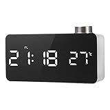 Decdeal デジタル LED ミラーアラーム クロック USB＆バッテリ充電 12H / 24H°C /°Fで動作表示 アラーム スヌーズ機能 回転ノブ付き