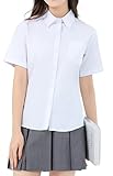 [Sharphon] 女子 スクールシャツ 半袖 角襟 レディース 無地 綿 シャツ トップス ポケット付