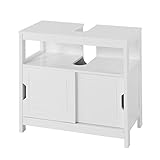SoBuy FRG128-W, White Under Sink Bathroom Storage Cabinet with Shelf and Double Sliding Door