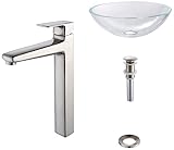 Kraus C-GV-100-12mm-15500BN Crystal Clear Glass Vessel Sink and Virtus Faucet Brushed Nickel by Krau