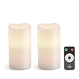 White Flameless Wax Pillar Candles with Remote | Set of 2 Warm White LEDs 6 Height Batteries Include
