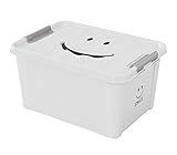 スマイルボックス Ｍサイズ(ホワイト) ふた付き収納 子供部屋 スタッキング可能 整理整頓 持ち手つき 持ち運び便利 カラフル かわいい 絵本収納 おもちゃを片づけ