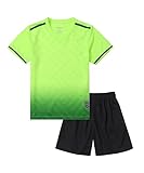 [Hiheart] 子供 ジュニア サッカーウェア フットサル キッズ トレーニングウエア 上下セット ボーイズ 学生 夏服 半袖 半パン グリーン 140cm
