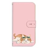 AQUOS sense6 用 SH-54B SHG05 SH-M19 対応 アクオスsense6のカバー 手帳 スマホケース カードスロット ねこ充電中 ゆるねこ 癒し系 休憩モード ピンク 240122c