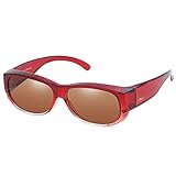 [DUCO] メガネの上から掛けられる オーバーサングラス めがね さんぐらす メガネにつける オーバーグラス 偏光レンズ UV400 紫外線カット メンズ レディース兼用 8956 (レッド・ブラウン)