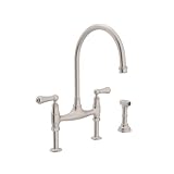 Rohl U.4719L-STN-2 Perrin and Rowe Deck Mount Bridge Kitchen Faucet with Sidespray with High C Spout
