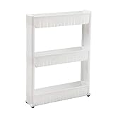 Yardwe 3段スリムスライドアウトストレージタワーギャップストレージキッチン用バスケットバスルームベッドルームランドリールーム狭い場所（白）