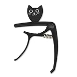 ネコ型ピック付き ギター カポ ピックホルダー機能 カポタスト アコギ エレキギター capo (Black（ブラック）)