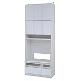 JKプラン Alnair　リビング収納庫 壁面収納庫（鏡面仕上げ） テレビ台 上ラック付き 幅90cm ホワイト FAL-0018SET-WH