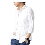 [GENELESS] ジェネレス リネン シャツ 長袖 7分袖 涼しい 綿麻シャツ コットンリネン 無地 メンズ 7分袖･01ホワイト L