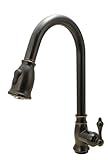 ソリッド真鍮シングルレバーハイアークプルダウンプルアウトキッチン蛇口with Retractable Pull Out杖、回転注ぎ口、アンティークオイルはブロンズ – by Plumb USA