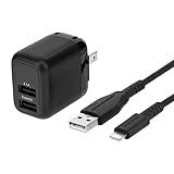オウルテック 12W AC充電器 USB Type-A 2ポート 超タフUSB Type-A to Lightningケーブル PSE適合品 MFi取得 2.0m ブラック OWL-AC12WCBAL20-BK