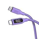 CIO 柔らかいシリコンケーブル 液晶ディスプレイ搭載 USB type-C 充電ケーブル 100W対応 iPhone 17 / 16 / 15 タイプC usb type c to c 【液晶部に保護フィルム有】（2ｍ、ストレート、パープル）