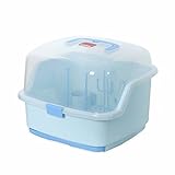 哺乳びん洗浄器具 哺乳瓶ラック 哺乳びん乾燥 カバー付き 抗菌 ほこり防止 衛生的 水切り スタンド 消毒 清潔 大容量 収納 乾燥ラック ベビー用品 ボックス 持ち運びに便利 取り外し可能 ブルー