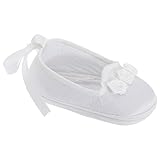 赤ちゃん・ベビー用 ガールズ フェークサテン地 お花つき ベビーシューズ 赤ちゃん靴 おでかけ・フォーマル 特別な日に 女の子 (12-18ヶ月) (ホワイト)