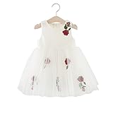 FEVON　ワンピース　ベビー　ノースリーブ　女児　夏　ドレス　ベビー服　赤ちゃん　幼児　チュール切り替え　ふわふわ　花の刺繍　おしゃれ　可愛い　プリンセス　お姫様　フォーマル　キッズドレス　結婚式　