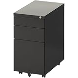 オフィスコム スリムワゴン サイドワゴン 3段 鍵付き 幅310×奥行510×高さ590mm シリンダー錠 ブラック