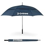 G4Free 62インチ 軽量 自動オープン ゴルフ傘 カーボンファイバー オーバーサイズ ダブルキャノピー 通気口 反射ストライプ 防風 防水 スティック傘 (ネイビーブルー)