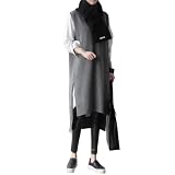 [Loradouphi] ロング ニットベスト レディース カジュアル ゆったり ワンピース きれいめ Vネック 無地 シンプル 可愛い 体型カバー 袖なし ノースリーブ 春 秋 冬 220216-a-gray