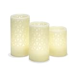 Set of 3 Trinity Carved Ivory Wax Candles with Warm White LEDs, Batteries Included, 8 Function Remot