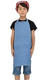 KAK STYLE 子供 エプロン デニム素材 100 110 120 130 140 (サックス, L（120～140）)