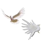Dovewill 人工フェザー　鳥の小道具　現実的　雑貨　生き生き　2個入り　ホワイト　庭の装飾　インテリア　