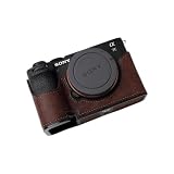 Iborrys - カメラ専用本革ハーフケース Sony A7C Mark II A7C2 A7CR Alpha 7C II 7C2R用 - トップレイヤー牛革ボディ + メタルベースプレート 2イン1デザイン (レトロコーヒー)