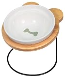 PetStyle えさ皿 猫 犬 皿 餌入れ フードボウル ペット 猫用 犬用 ご飯皿 お皿 水飲み 食器台 食べやすい 傾斜 陶器 アイアンバンブースタンド 小型犬 成猫 (シングル/ほね柄)
