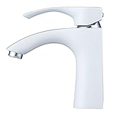 Hiendure 真鍮シングルレバー洗面器の蛇口、白色塗料