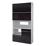 JKプラン Alnair　キッチン家電収納庫（鏡面仕上げ）レンジボード 上ラック付き 幅120cm ダークブラウン FAL-0003SET-DB