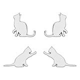 Catland 車 エンブレム 猫 ステッカー エンブレムチャーム ねこ かわいい おしゃれ プレートステッカー カーステッカー 3D 金属製 防水 猫型 ラベル 車用 デカール シール バイク 自転車 スーツケース 装飾 パーツ 飾り カスタム シルバー 4個入り