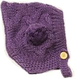 【ノーブランド品】　ベビーキッズ　前ボタン付きエルフニット帽（ボンボン）　パープル