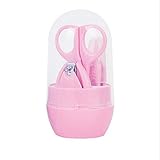 ベビー爪切り 新生児 0ヵ月から5歳まで 爪のこだわり 収納ケース付き 4.5*4.5*13cm お手入れ4点セット (ピンク)