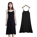 [Trnvco] ペチコート レディース スリップ キャミワンピース モダール ルームウェア下着 スリップドレス 静電気防止 インナーワンピース ロング キャミソール 重ね着 四季 Mミディアム丈－ブラック