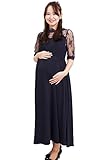 Sweet Mommy マタニティ 授乳服 ワンピース 授乳口付き レース切り替え 5分丈・M ネイビー
