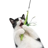GHOSTCAT 猫じゃらし 猫おもちゃ 猫のおもちゃ ススキ草（エノコログサ）日本製 頑丈 ねこじゃらし 1本釣竿付き 一人遊び 猫ストレス軽減 運動不足解消 グリーン