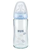 NUK FIRST CHOICE+ Glass Baby Bottle 240 ml Size 1 Medium 0 - 6 Months with Anti-Colic Teat Made from