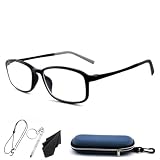 [UOPTIKS] 老眼鏡おしゃれ メンズ レディース リーディンググラス老眼鏡 軽量眼鏡 お洒落老 眼鏡 ブルーライトカット老眼用メガネLH1001 (ブラック, 1.5, 倍率)