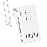 TOPWE 電源タップ USB-C Type-C usb付き PD 52W USB コンセント 延長コード USB-Cポート USB-A ポート ACコンセント搭載 ケーブル収納式 PSE技術基準 AC1400W出力 急速充電器 iPad iPhone Xperia Galaxyなど対応 ホワイト (USB-Cポート＋QC3.0ポート＋3つ USB-Aポート・本体 ＋USB-Cケーブル付き)