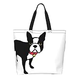 [Outfly] おしゃれ レディース キャンバス 犬柄 ボストンテリア フレンチブルドッグ トートバッグ エコバッグ 買い物バッグ マザーズバッグ 買い物袋 手提げ袋 ハンドバッグ ワークバッグ 収納バッグ ショルダーバッグ ショッピングバッグ o181