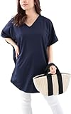 [ゴールドジャパン] 大きいサイズ レディース トップス Tシャツ カットソー Vネック 半袖 5分袖 接触冷感 ドルマン 春コーデ 春 夏 mncut-142418 LL-3L ブラック