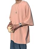 [HONOUR FASHION] tシャツ メンズ 半袖 綿100% 大きいサイズ 無地 おしゃれ カットソー ビッグtシャツ コットン ビッグシルエット 春 夏 ピンク M