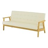 SatoSangyo ソファー 木肘 3人掛け クロスステッチ 合成皮革 ホワイト(肘色:ナチュラル) 幅162cm 奥行70cm 高さ72cm 座部高37cm Sereno Sofa(セレノ) CS150WH PVC NA