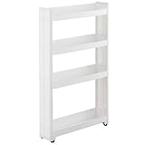 【キッチンワゴン スリム キャスター付き ホワイト スリムワゴン】幅12.5×奥行55×高さ88.5cm 4段(B490)