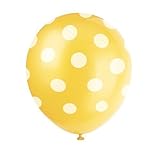 Yellow 12'' all over polka dot printed balloons pk 6 by Miss Bo Peep